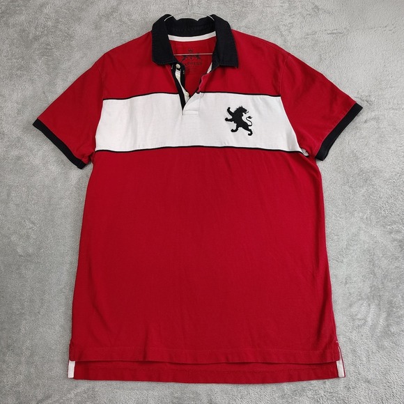 Red EXPRESS Polo Embroidered Lion Logo Size XL Color Block Big Lion Preppy - Picture 1 of 8